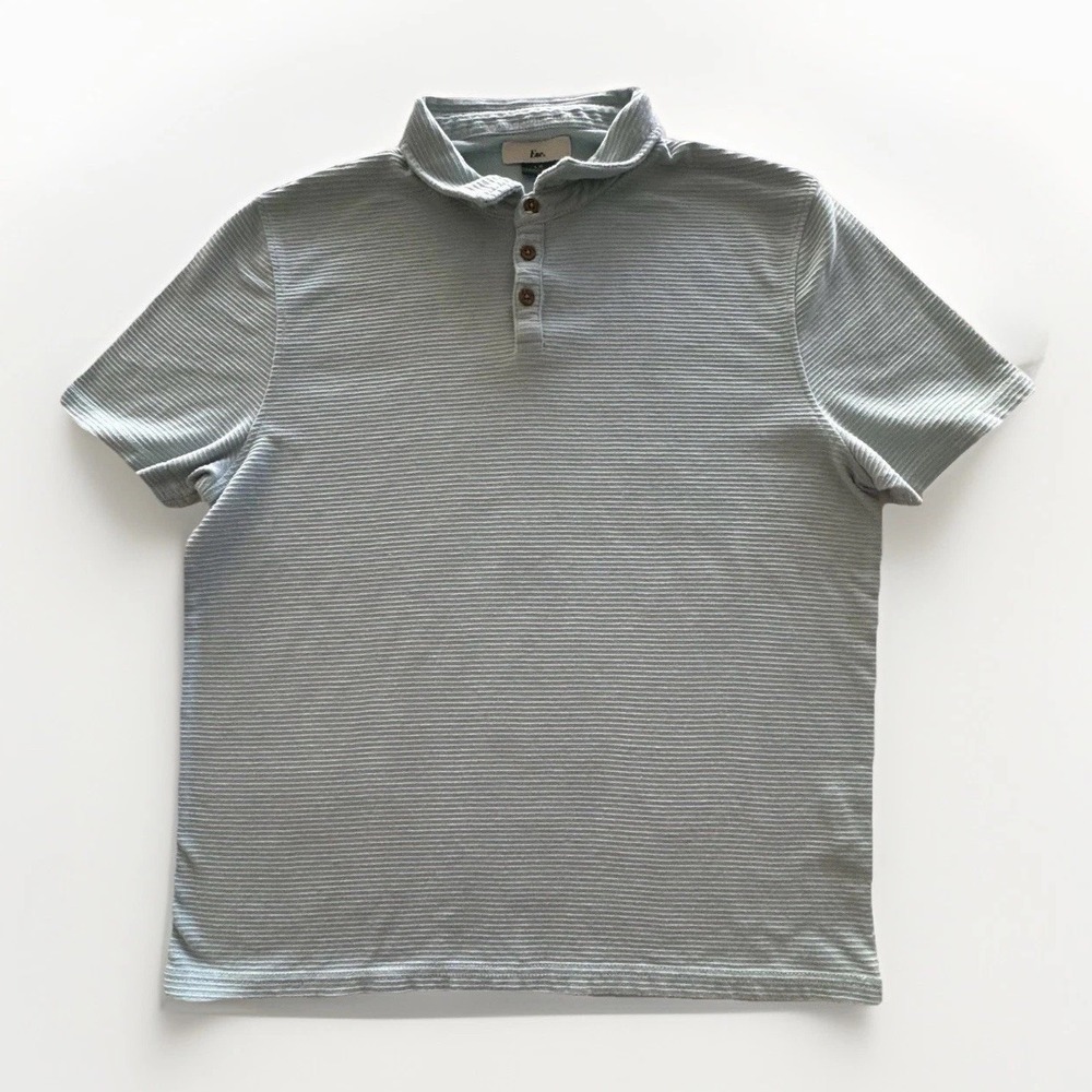 Esc Mens Polo Shirt Large Sage Green Ribbed Short Sleeve Casual Cotton Blend